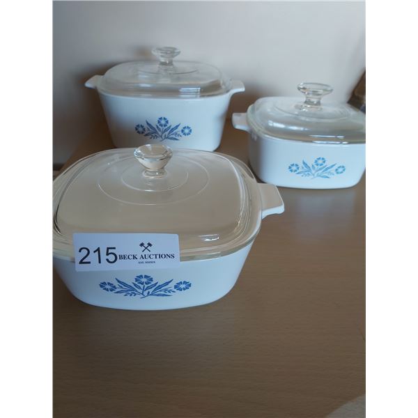 Three Corning Ware Dishes (Corn Flower Pattern)