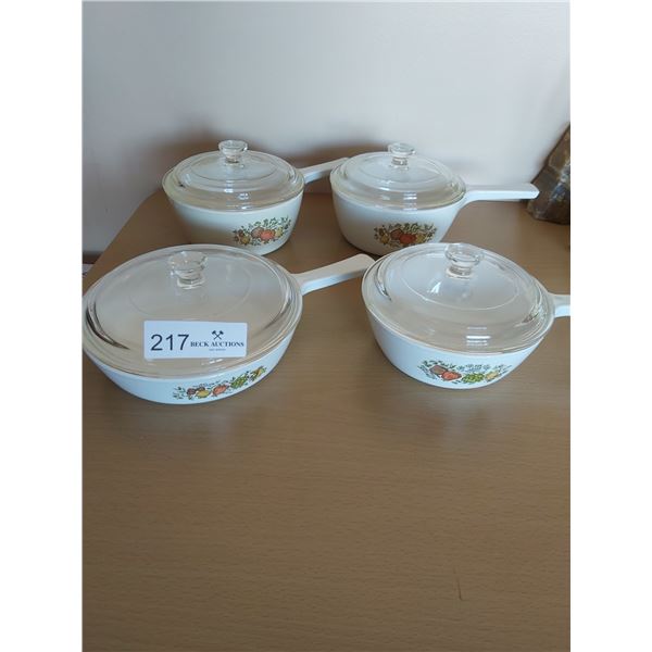 Four Corning Ware Spice Of Life Saucepans