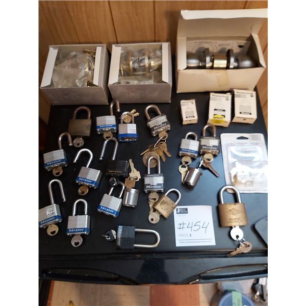 Assorted Locks With Keys And Three Door Handles