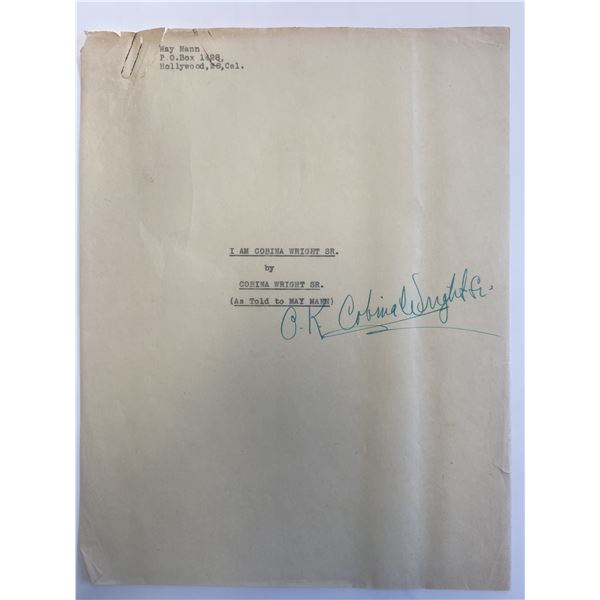 Corbin Wright Sr. signed document-Hollywood Comes to my House- 8x11 inches