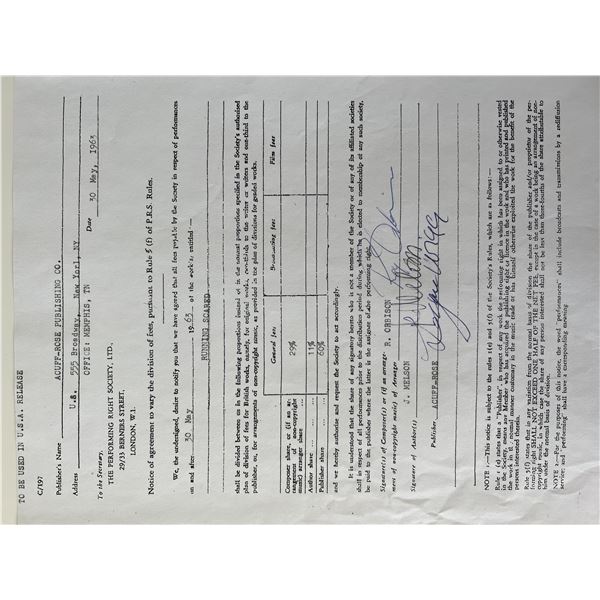 Roy Orbison and Joe Melson signed contract