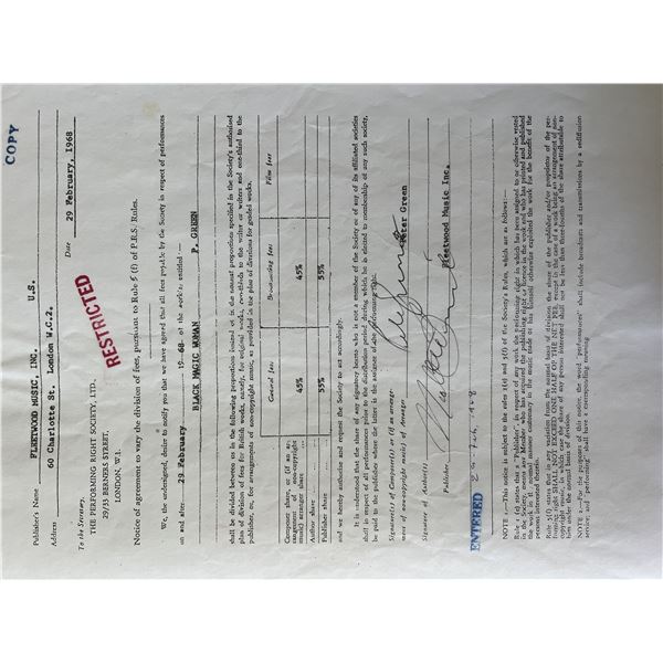 Fleetwood Mac founder Peter Green signed contract