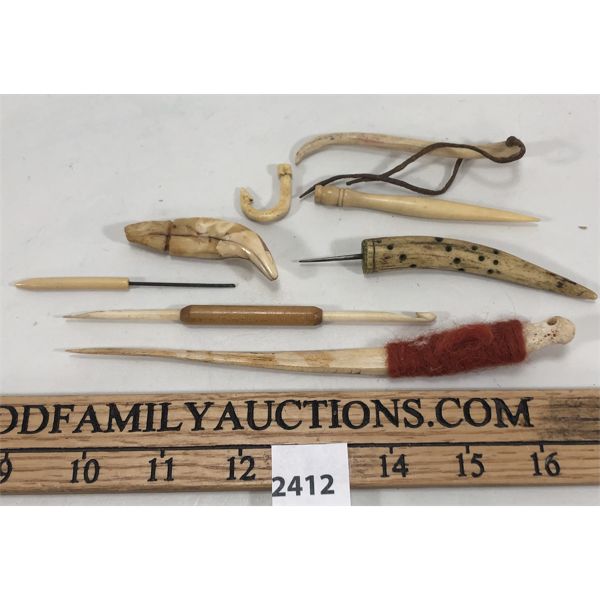 LOT OF 8 - NATIVE AMERICAN BONE AND IVORY TOOLS