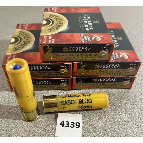 AMMO: 25 X FEDERAL 20 GA 3 INCH SLUG - Kidd Family Auctions