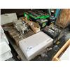 Image 1 : PALLET LOT OF ASSORTED BATTERIES, 24VOLT BATTERY CHARGER AND SMALL MOTOR