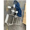 Image 1 : GROUP OF MARINE ITEMS-2 STAINLESS STEEL PROPELLERS, BLUE ROPE & BOAT LADDER