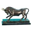 Image 1 : Bronze Bull Statue On Marble & Wood Base - 12" x 8-1/2"