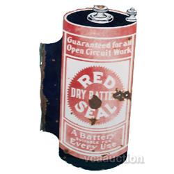 Red Seal Dry Battery Double Sided Flange Porcelain Sign