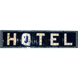 "Hotel" Porcelain Sign w/ Light Bulb Sockets,