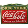 Image 1 : Coca Cola Drug Store Die-Cut Embossed Porcelain Sign c1
