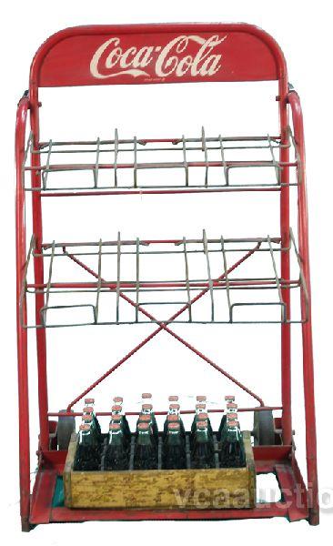 Old Metal Coca Cola Display Rack w/ Wooden Coca Cola Bo