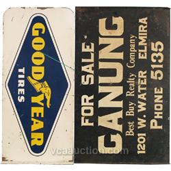 Lot Of 2 Double Sided Flange Tin Signs: