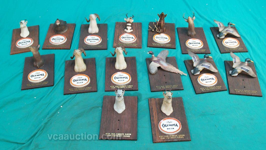 Lot Of 15 Ceramic & Plastic Olympia Beer Animal Heads