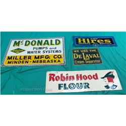 Lot Of 4 Embossed Tin Signs:
