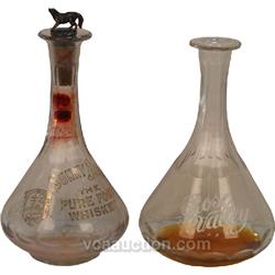 Lot Of 2 Glass Decanter Bar Bottles: