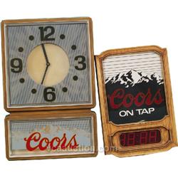 Lot Of 2 Plastic Coors Beer Signs w/ Clocks: