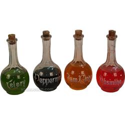 Lot Of 4 Glass Enamel Lettering Flavor Bar Bottles w/ S