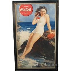 Coca Cola Lithograph Cardboard Sign c1948,