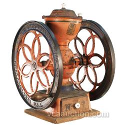 Enterprise No. 7 2 Wheel Coffee Grinder On Wood Base,