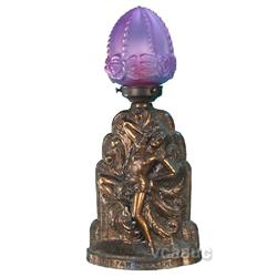 "The Fan Dancer" Countertop Lamp w/ Purple Embossed Gla