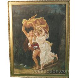 Very Large Original Framed Saloon Oil Painting "Lovers"