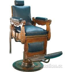 Oak & Green Leather "Koch" Barber Chair,