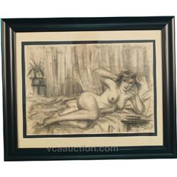 Lot Of 2 Framed Nude Charcoal Drawings,