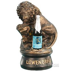 Lowenbrau Beer Lion Statue w/ Bottle - 17" tall