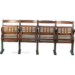 Old Wooden Attached Theater Style Folding Chairs,