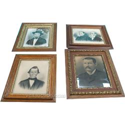 Lot Of 4 Old Time Pictures In Oak & Gold Painted Frames
