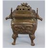 Image 1 : Chinese Bronze Carved Incense Burner with Lid