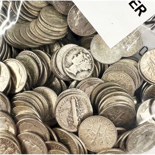 $100 Face Value 90% Mixed Silver Dimes (1000-Coins)