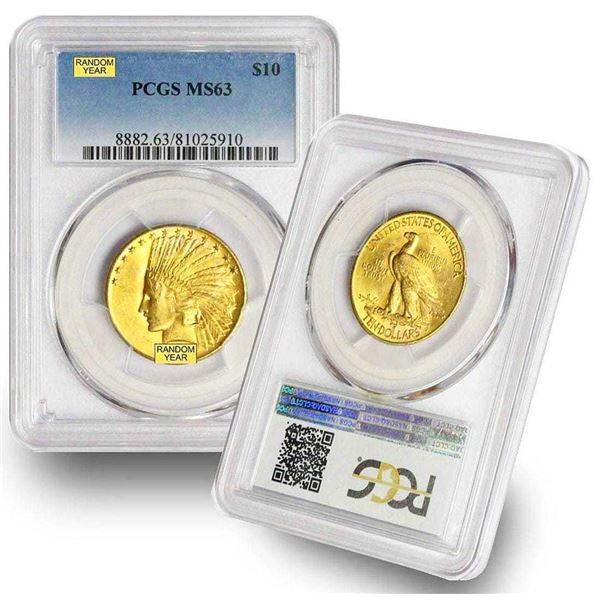 Lot of ten (10) $10.00 Indian Head Gold PCGS MS63