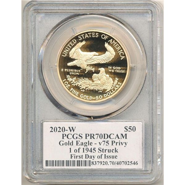 v75 Privy 2020-W American Gold Eagle PCGS PR70 DCAM Signed By Clifton Truman Daniel