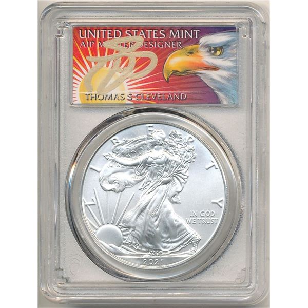 2021 American Silver Eagle PCGS MS70 First Strike Signed By Thomas S. Cleveland