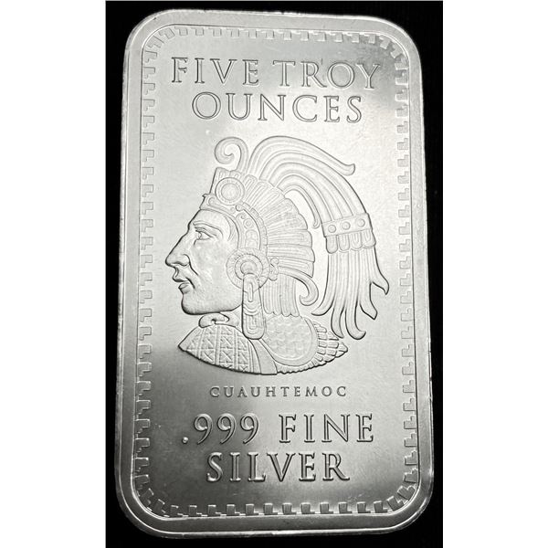 Cuauhtemoc / Aztec Calendar 5 ozt .999 Silver Bar