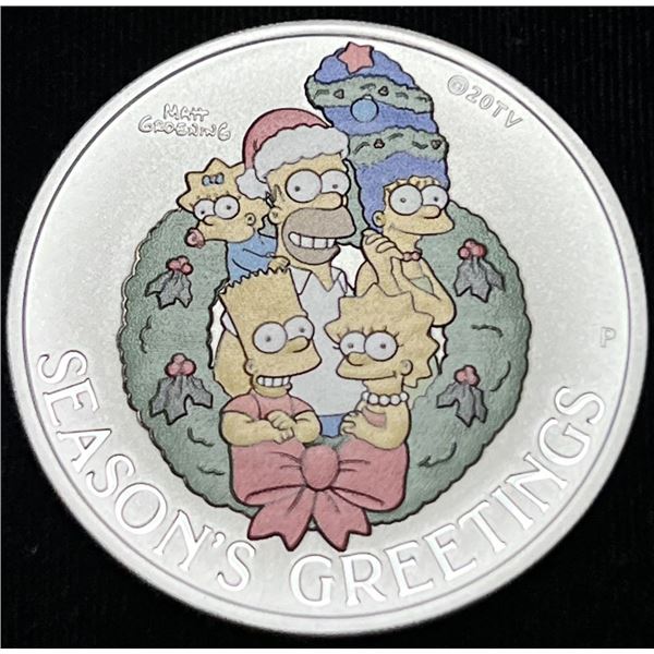 Colorized 2022 Tuvalu Simpsons Seasons Greetings 1 ozt .9999 Silver Dollar