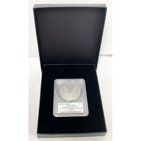 2018-W Burnished (2020 WP Mint Private Auction) American Silver Eagle PCGS SP70 Sig. By Paul C Balan