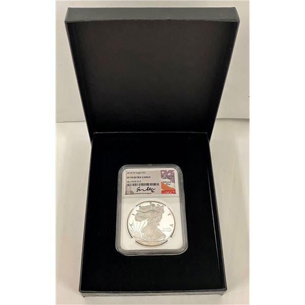 2018-W American Silver Eagle NGC PF70 Ultra Cameo Signed By Edmund C. Moy
