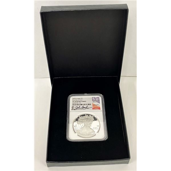 2020-S American Silver Eagle NGC PF70 Ultra Cameo First Day Of Issue Signed By John Boehner