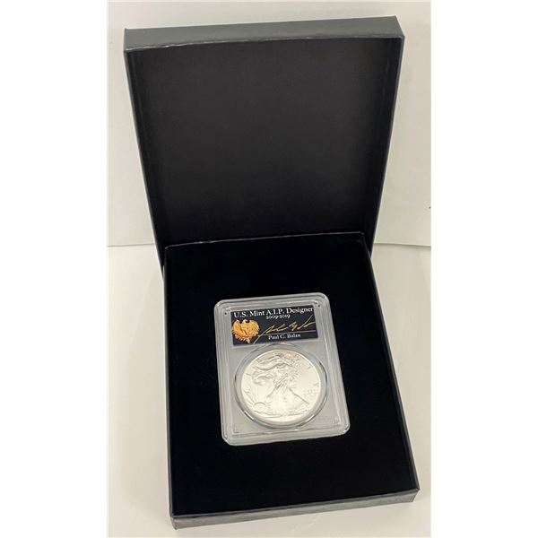 2018-W Burnished (2020 WP Mint Private Auction) American Silver Eagle PCGS SP70 Sig. By Paul C Balan