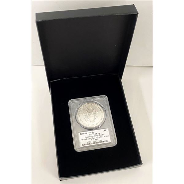 2018-W Burnished (2020 WP Mint Private Auction) American Silver Eagle PCGS SP70 Sig. By Paul C Balan