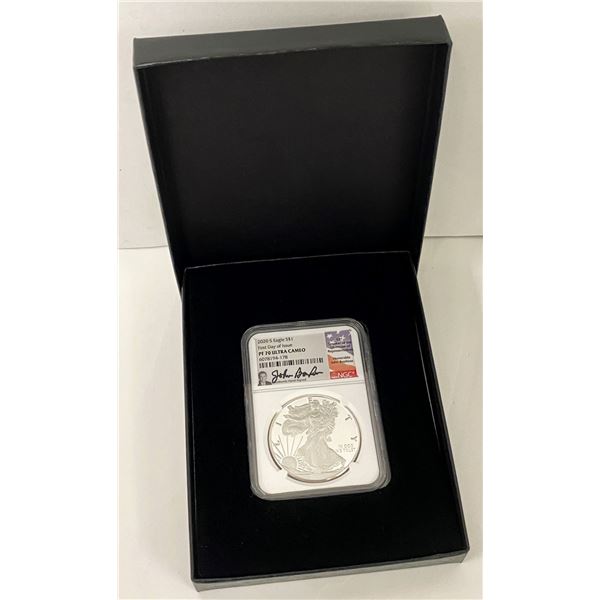 2020-S American Silver Eagle NGC PF70 Ultra Cameo Signed By John Boehner