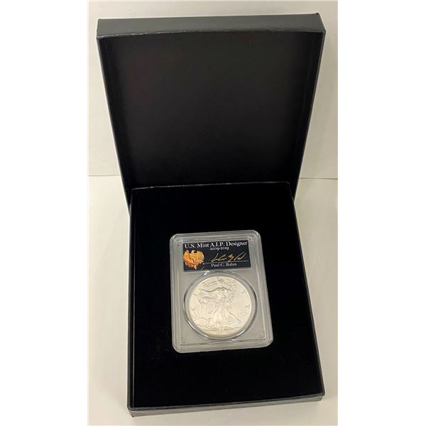 2018-W Burnished (2020 WP Mint Private Auction) American Silver Eagle PCGS SP70 Sig. By Paul C Balan