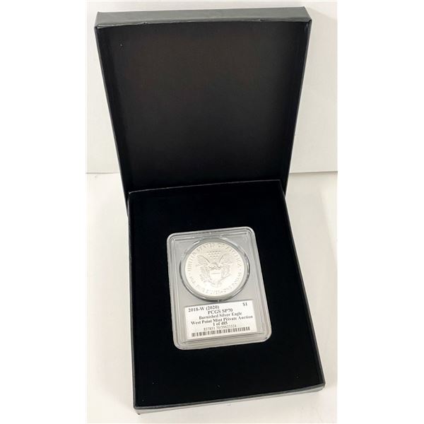 2018-W Burnished (2020 WP Mint Private Auction) American Silver Eagle PCGS SP70 Sig. By Paul C Balan