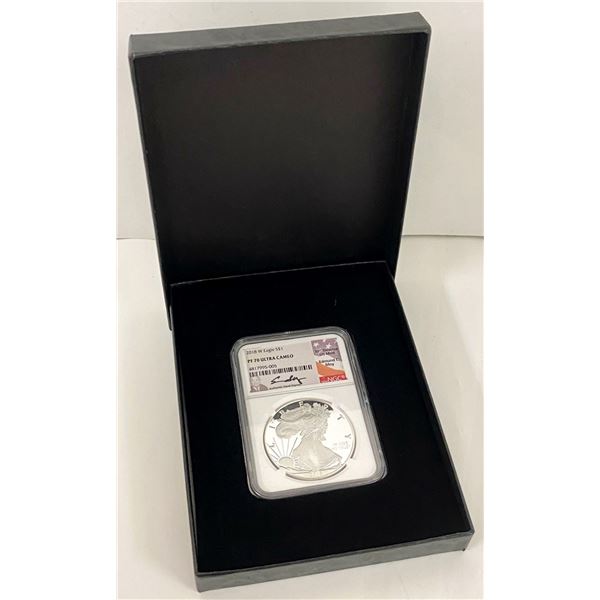 2018-W American Silver Eagle NGC PF70 Ultra Cameo Signed By Edmund C. Moy