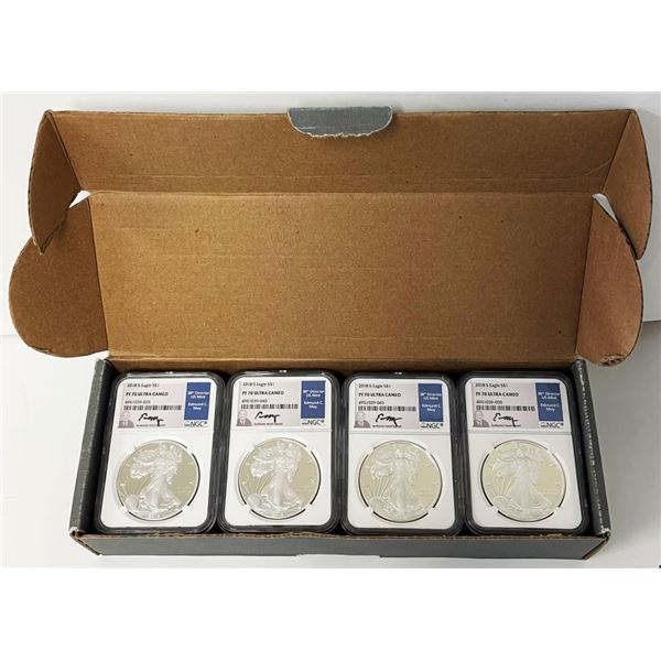Box (20-coins) 2018-S American Silver Eagle NGC PF70 Ultra Cameo Signed By Edmund C. Moy