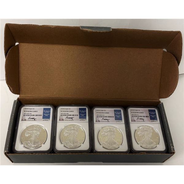 Box (20-coins) 2018-S American Silver Eagle NGC PF70 Ultra Cameo Signed By Edmund C. Moy