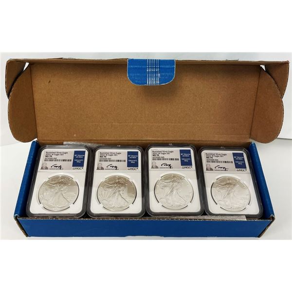 Box (20-coins) 2022-W Burnished American Silver Eagle NGC MS70 Signed By Edmund C. Moy