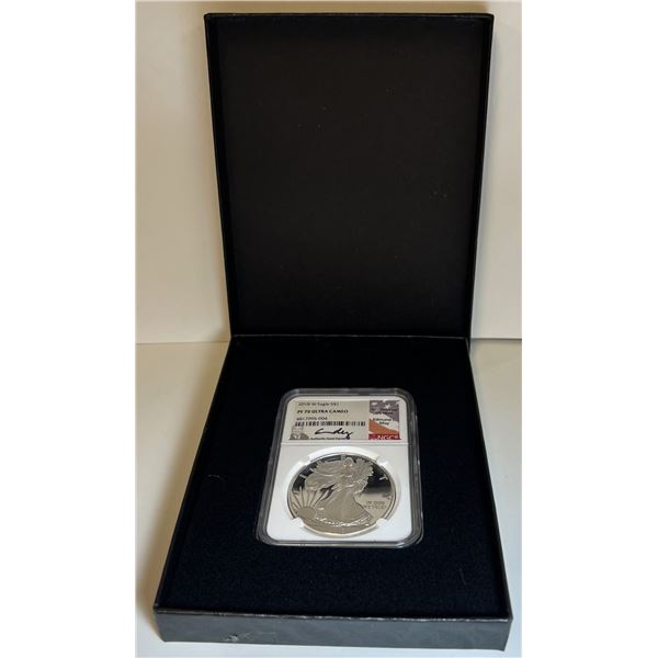 2018-W American Silver Eagle PF70 Ultra Cameo Signed By Edmund C. Moy